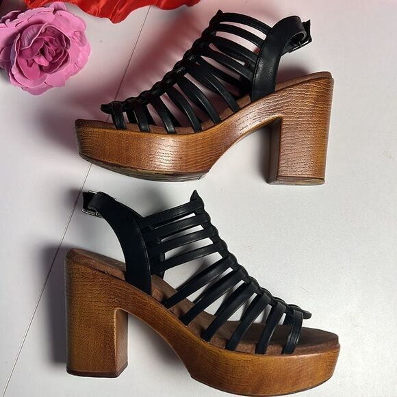 Cliffs By White Mountain Black Vegan Leather Buckle Platform Mules Women's 10 - Picture 6 of 6